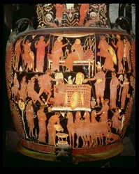 Apulian Red-Figure Volute Crater Depicting the Sacrifice of Trojan Prisoners by Achilles (detail)